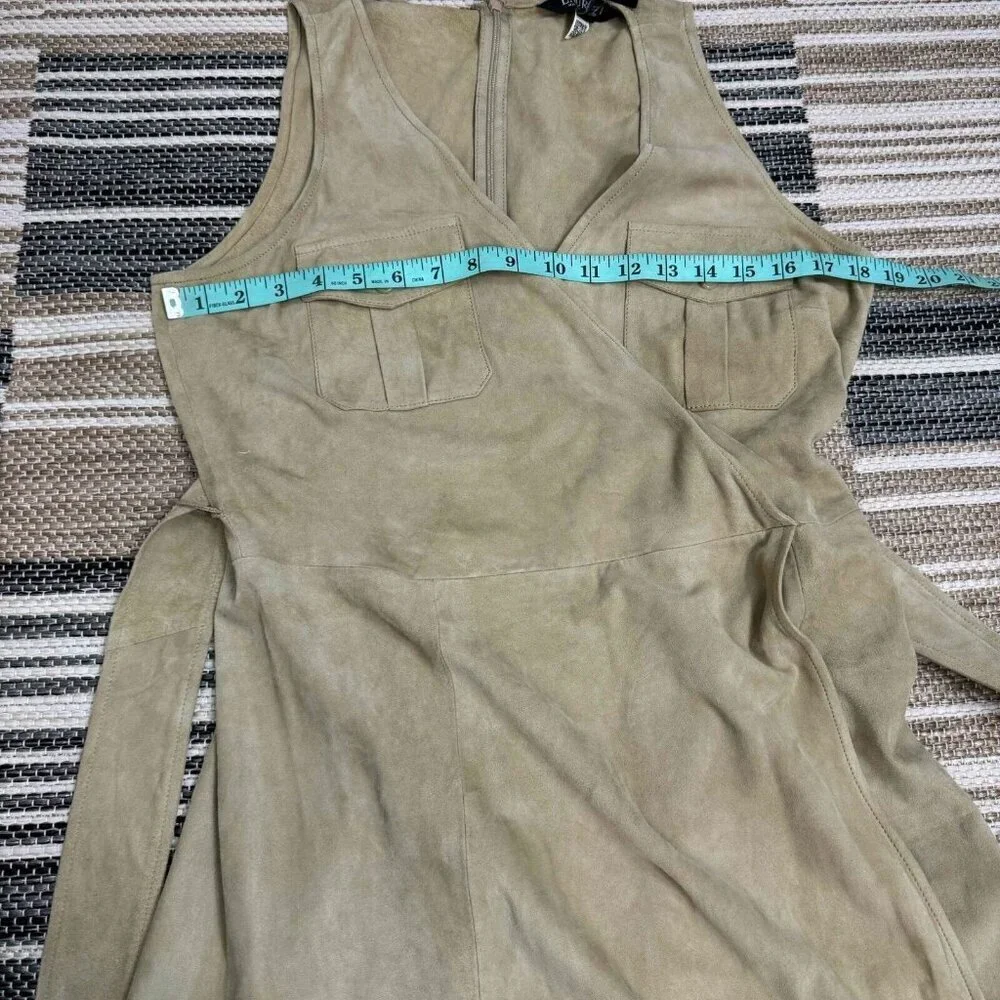 Lauren Ralph Lauren 100% Goat Suede Belted Sleeveless Dress Faux‎ Wrap Tan Sz 10